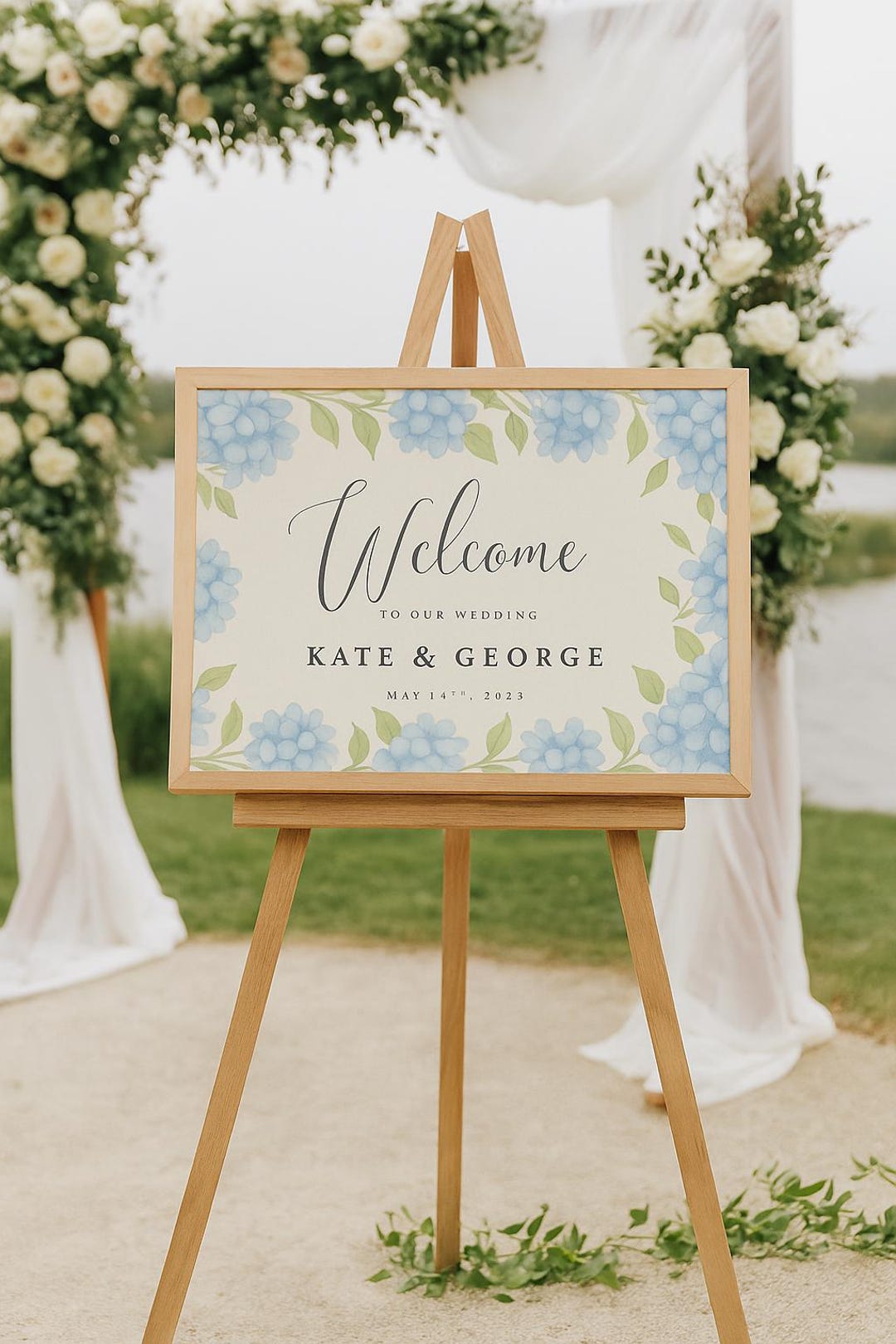 Hydrangea Wedding Welcome Sign: Blue Floral Canva Template (24x18 ...