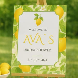 Lemon Bridal Shower Welcome Sign | “Main Squeeze” Citrus Theme | Editable Canva Template, Summer Garden Party Decor | 18x24&quot; Printable Sign