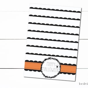 Printable Happy Halloween Cookie - 3.5&quot; x 5&quot; Mini Cookie Card- Scalloped Wreath Halloween Printable- Fall Cookie Tag - Cookies