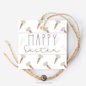 Etiqueta de biscoito de Páscoa para impressão - Feliz Páscoa aquarela cenouras quadradas - etiqueta de presente de primavera de Páscoa de 2"
