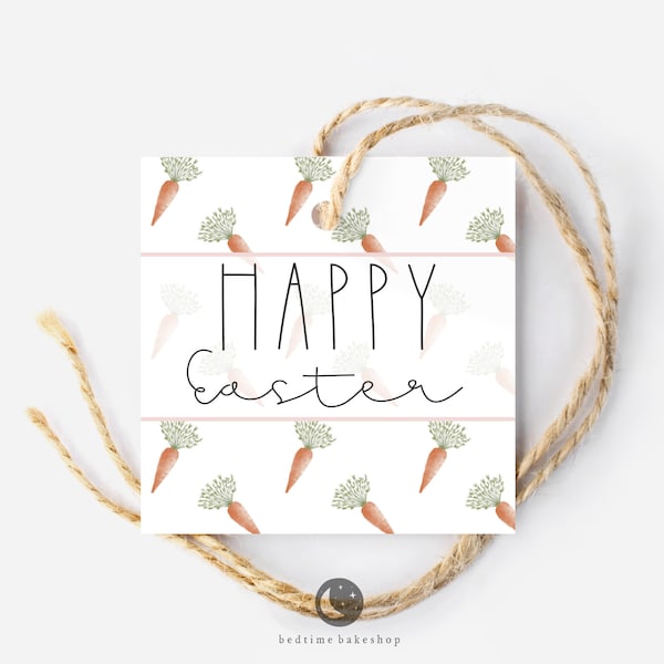 Printable Easter Cookie Tag - Happy Easter Watercolor Carrots Square -2" Easter Spring Gift Tag