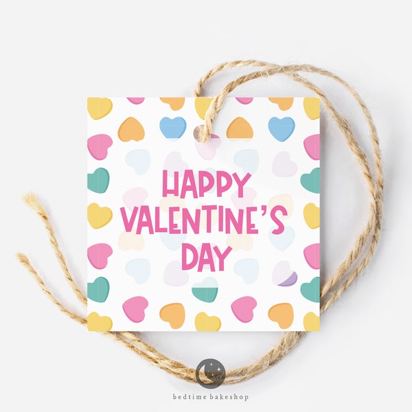 Printable 2" Square Valentine's Day Cookie Tag - Heart Candy Cookies Valentine's Day Red Pink Cookie Tags Valentine's Day Gift Tag