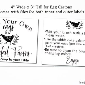 Imprimível 3 "x 4" PYO Pinte seus próprios ovos Biscoito Páscoa CottonTail Farms Tag Etiqueta de caixa Etiqueta de instruções - Embalagem comercial de biscoitos