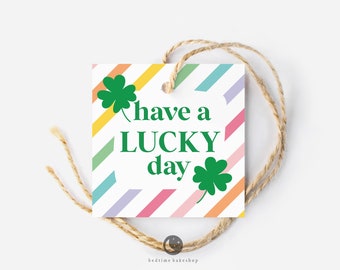 Printable 2" Square Cookie Tag - Happy Saint Patrick's Day Rainbow Spring Cookie Packaging Tag Cookie Tag Goodie tag -2"