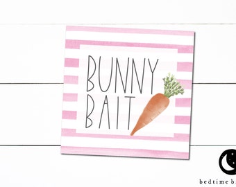 2" Square Printable Easter Cookie Tag - Bunny Bait Minimalist Light Pink Watercolor Stripes Carrot Square,Spring Easter Carrot Cookies
