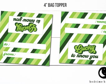 4" Happy St. Patrick's Day Treat Topper Lucky To Know You Retro Printable Treat Bag Toppers- St. paddy's Day  Goodie Bag Topper