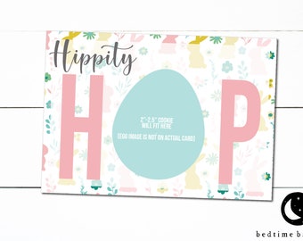 Mini tarjeta de galleta imprimible - 5 "X 3,5" Feliz Pascua Hippity HOP Conejitos florales Embalaje de galletas Mini galletas