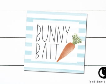 2" Square Printable Easter Cookie Tag - Bunny Bait Minimalist Light Blue Watercolor Stripes Carrot Square,Spring Easter Carrot Cookies