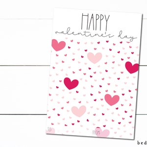 Mini cartão de biscoito para impressão - 3,5" x 5" Feliz Dia dos Namorados Corações espalhados rosa para/de embalagem de biscoitos Mini biscoitos