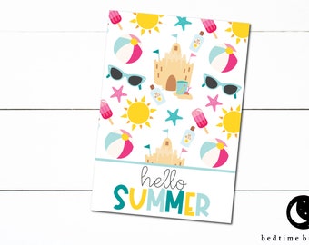 Printable Mini Cookie Card - 3.5" X 5" Summer Sand Castles Beach Balls No Dots Colorful Card Hello Summer Cookie Packaging Mini Cookies