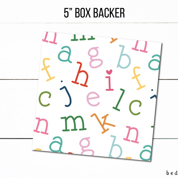 Printable 5"x5"Cookie Box Packaging Background Back To School Alphabet Multi-Color Cookie-Box backer Printable-Summer Cookie Tag -Cookies