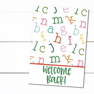 Printable Back To School Cookie Card Welcome Back Multi-Colored Alphabet - 3.5&quot; x 5&quot; Mini Cookie Card- Back To School Printable- School
