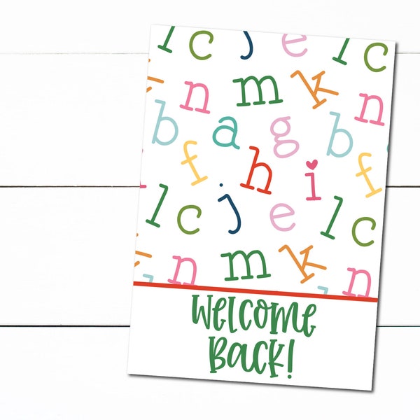 Printable Back To School Cookie Card Welcome Back Multi-Colored Alphabet - 3.5" x 5" Mini Cookie Card- Back To School Printable- School