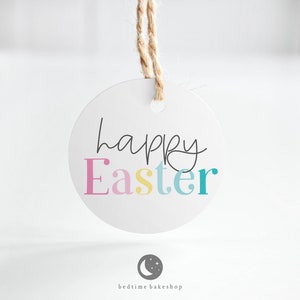 Imprimable 2" Round Easter Cookie Tag - Happy Easter Minimalist Tag Spring Cookie Packaging