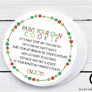 PYO navideño imprimible Pinta tus propias instrucciones para etiquetas de galletas Etiquetas de galletas de 2" - cadena de luces navideñas