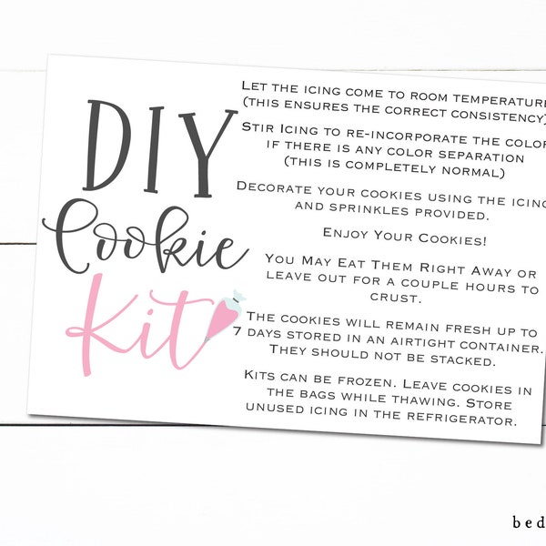 Printable BUTTERCREAM DIY Cookie Kit Instruction Card Piping Bag - 3.5" x 5"- Printable Cookie Tag - Cookie Kit Instructions