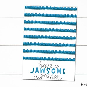 Printable Mini Cookie Card - 3.5&quot; X 5&quot; Shark Week Summer Have a Jawsome Summer Shark Cookie Packaging Mini Cookies