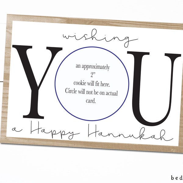 Printable Mini Cookie Card - 5" X 3.5" Wishing YOU a Happy Hannukah HanukkahCookie Card- Menorah Dreidel Cookie