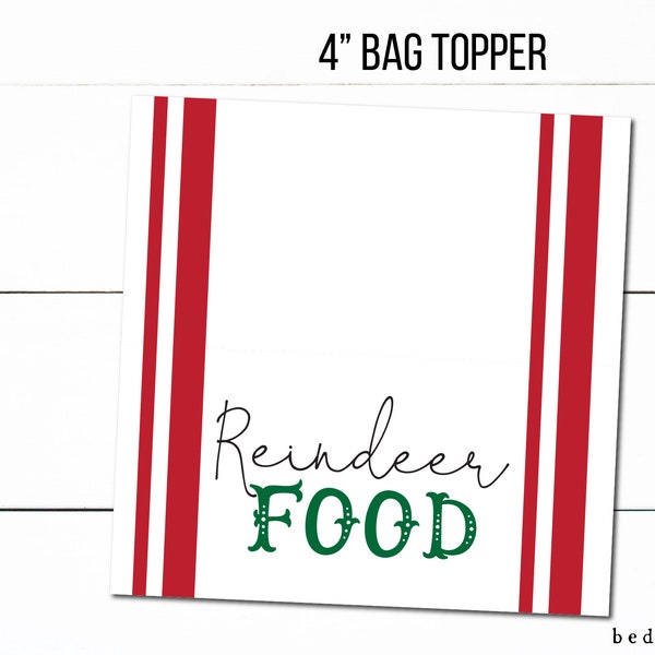 4" Printable Reindeer Food Grain Sack Red Bag Topper Cookies Treat Bag Toppers- Winter Christmas Goodie Bag Topper