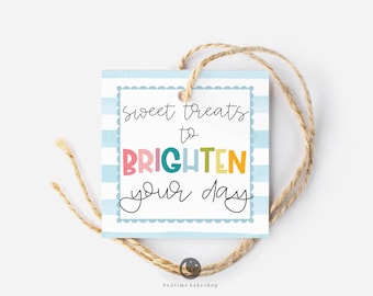 Printable 2&quot;x2&quot; Square Cookie Tag - Sweet Treats to Brighten Your Day Cookie Tags Love Tag Goodie tag -2&quot; Summer Gift Tag
