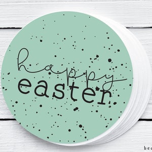 Printable 2" Round Easter Cookie Tag - Happy Easter Robins Egg Blue Speckled Egg Spring Cookie Packaging