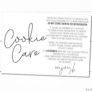 Printable Cookie Care Freezing Instruction Card - 3.5&quot; x 5&quot;-Freezing Cookie Tag - Cookies