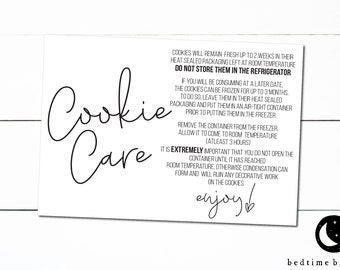 Printable Cookie Care Freezing Instruction Card - 3.5&quot; x 5&quot;-Freezing Cookie Tag - Cookies