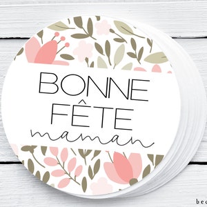 Printable 2" Round French Bonne Fete Maman Mother's Day Cookie Tag - Pink Pastel Floral Mother Cookies tag -2" Mum's Day Gift Tag