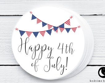 Printable Fourth of July Cookie Tag - 4th of July Cupcake Topper Tag - Patriotic Bunting - Patriotic Goodie tag - Independence Day 2" tag