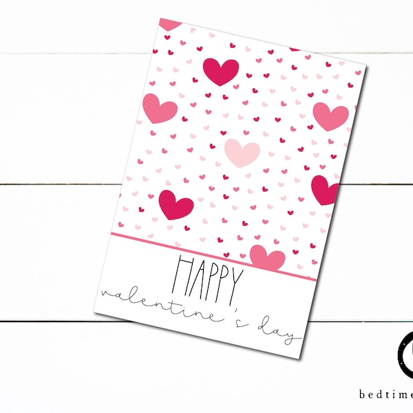 Printable Mini Cookie Card - 3.5" X 5" Happy Valentine's Day Pink Scattered Hearts Cookie Packaging Mini Cookies