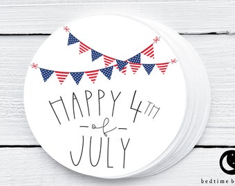 Printable Fourth of July Cookie Tag - 4th of July Cupcake Topper Tag - Patriotic Bunting - Patriotic Goodie tag - Independence Day 2" tag