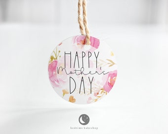 Printable 2" Round Mother's Day Cookie Tag - Watercolor Floral Mother Cookies tag -2" Mum's Day Gift Tag
