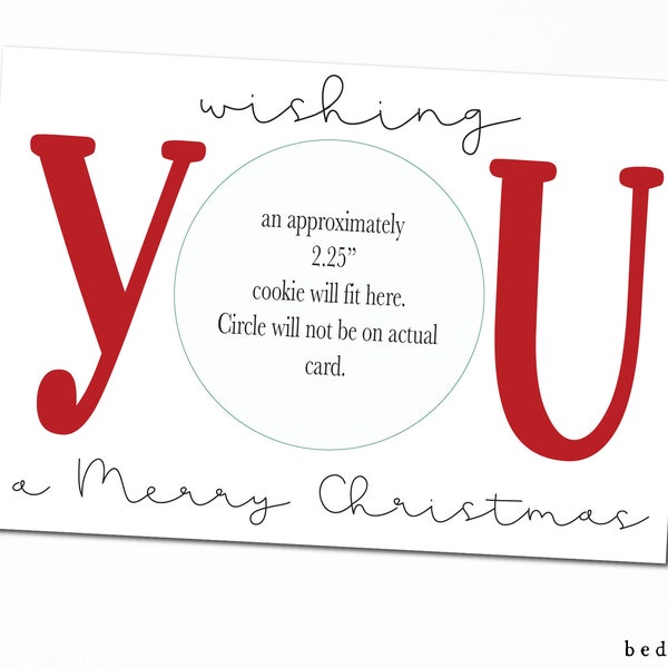 Printable Christmas Mini Cookie Card 5" x 3.5" Wishing YOU a Merry Christmas Red Minimalist Winter Tag Christmas Cookie Tag Goodie tag