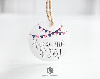 Printable Fourth of July Cookie Tag - 4th of July Cupcake Topper Tag - Patriotic Bunting - Patriotic Goodie tag - Independence Day 2" tag