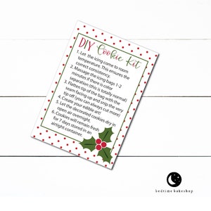 Druckbare Weihnachten DIY Cookie Kit Anleitung Karte Stechpalme Blätter 3,5 "x 5" Mini Cookie Karte-Weihnachten druckbare Winter Cookie Tag - Cookies