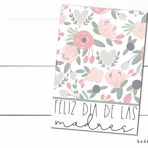 Mini tarjeta de galleta imprimible - 3,5" X 5" Feliz Día de la Madre ESPAÑOL Empaquetado de galletas florales rosa polvoriento Mini galletas