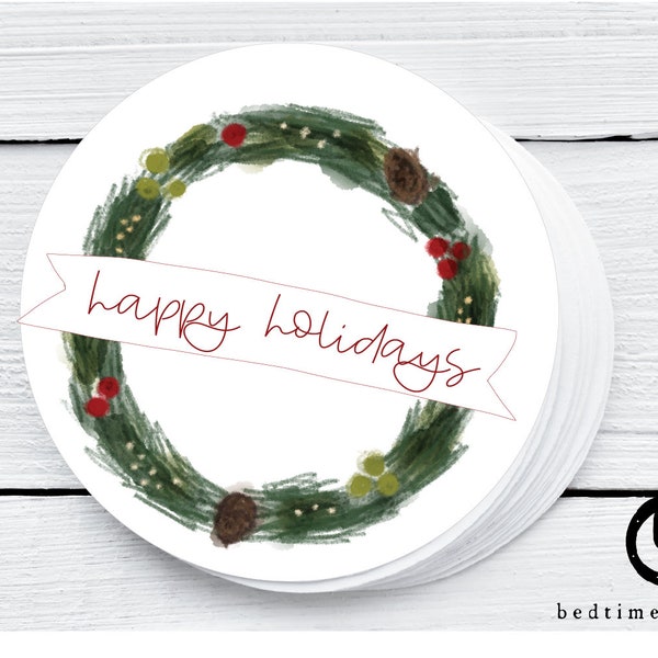 Printable Christmas Cookie Tag - Happy Holidays Wreath White Tag Christmas Winter Tag Christmas Cookie Tag Goodie tag -2"