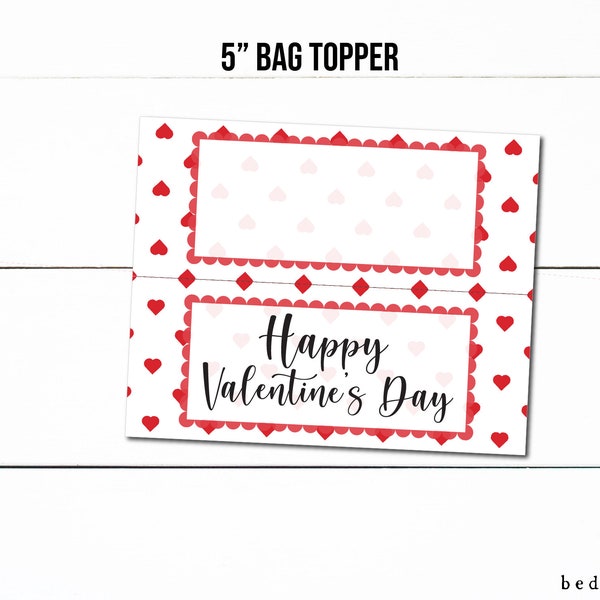 Printable 5" Happy Valentine's Day Red Hearts Cookie Treat Bag Topper Printabl  Goodie Bag Topper