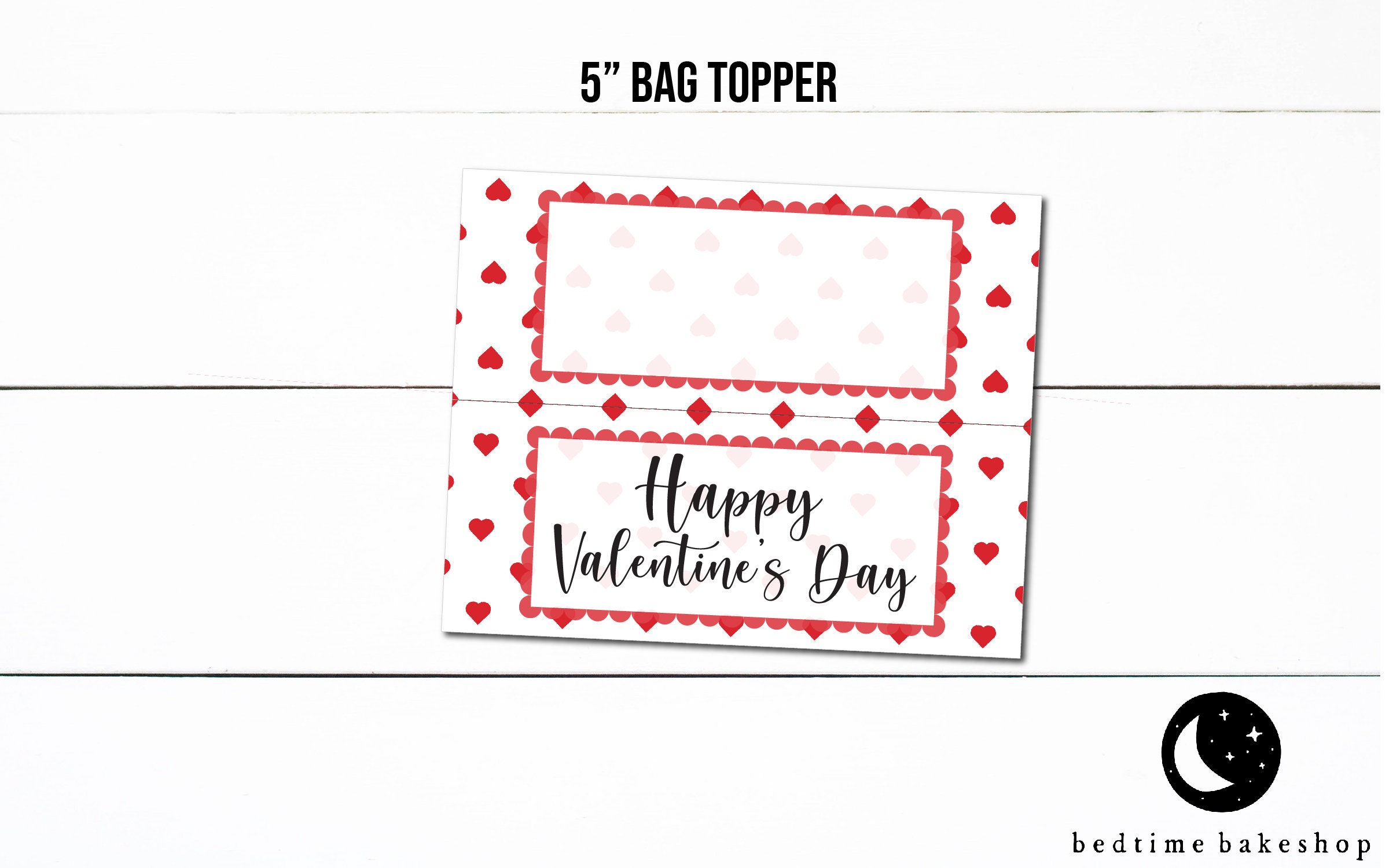 Printable 5" Happy Valentine's Day Red Hearts Cookie Treat Bag Topper ...