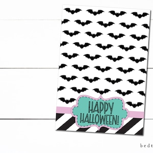 Printable Happy Halloween Cookie - 3.5&quot; x 5&quot; Mini Cookie Card- Bats Stripes Halloween Printable- Fall Cookie Tag - Cookies
