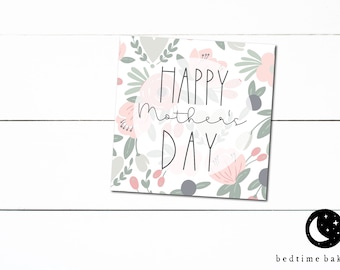 Printable Mother's Day Cookie Tag -  Dusty Floral Square  Tag Goodie tag -2"