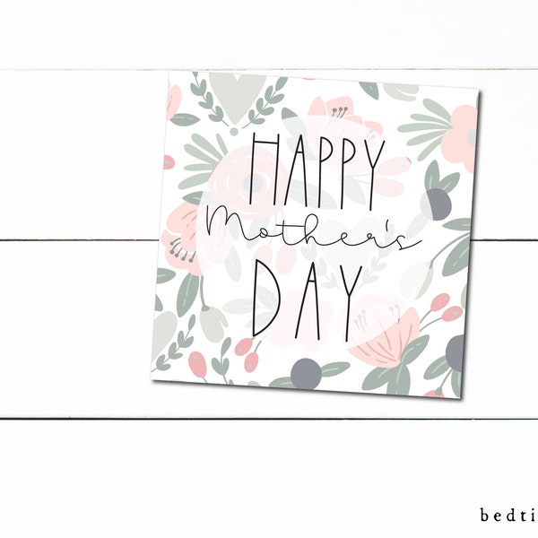 Printable Mother's Day Cookie Tag -  Dusty Floral Square  Tag Goodie tag -2"