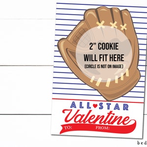 Druckbare Mini-Cookie-Karte - 3,5 "X 5" Happy Valentine's Day Blue Stripes Baseball Allstar Valentine Cookie Verpackung Mini-Plätzchen
