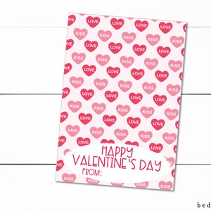 Mini cartão de biscoito para impressão - 3,5" x 5" Feliz Dia dos Namorados Rosa Amor Beijo Corações para/de embalagens de biscoitos Mini biscoitos