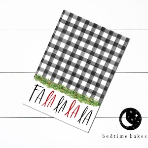 Printable Mini Cookie Card - 3.5&quot; X 5&quot; Fa La La La La Black Gingham garland Merry Christmas Cookie Packaging Mini Cookies