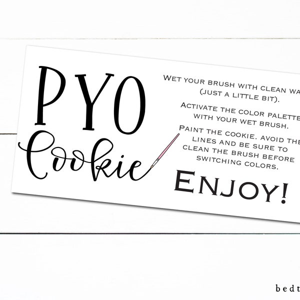 Printable PYO Paint your Own Cookie Pink Brush Tag Instructions  2" x 4" Rectangle Cookie Tags - Cookie Tags - Cookie Business Packaging