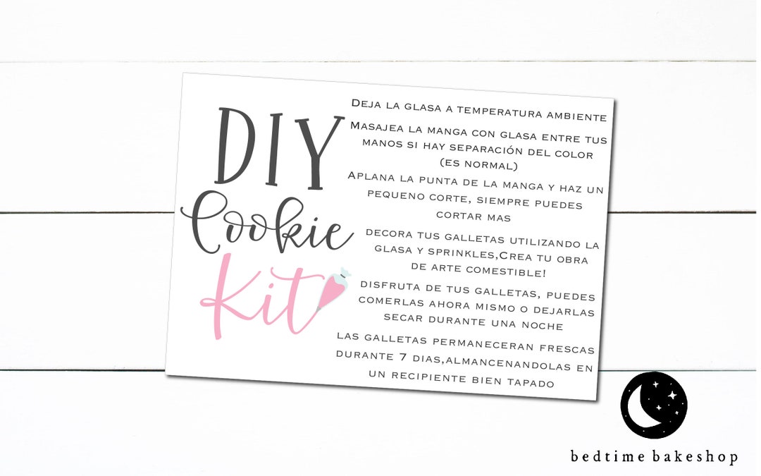 Printable SPANISH DIY Cookie Kit Instruction Card Pink Piping Bag- 3.5 ...