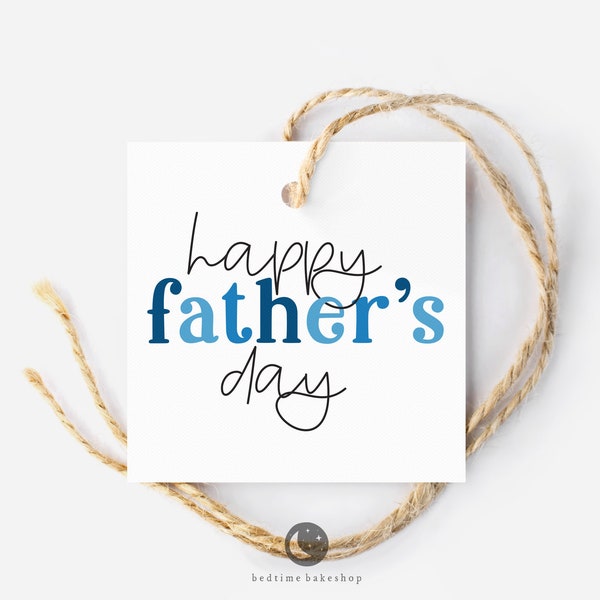 Imprimable 2" Square Cookie Tag - Happy Father's Day Minimalist Greens Square Tag Goodie tag -2"