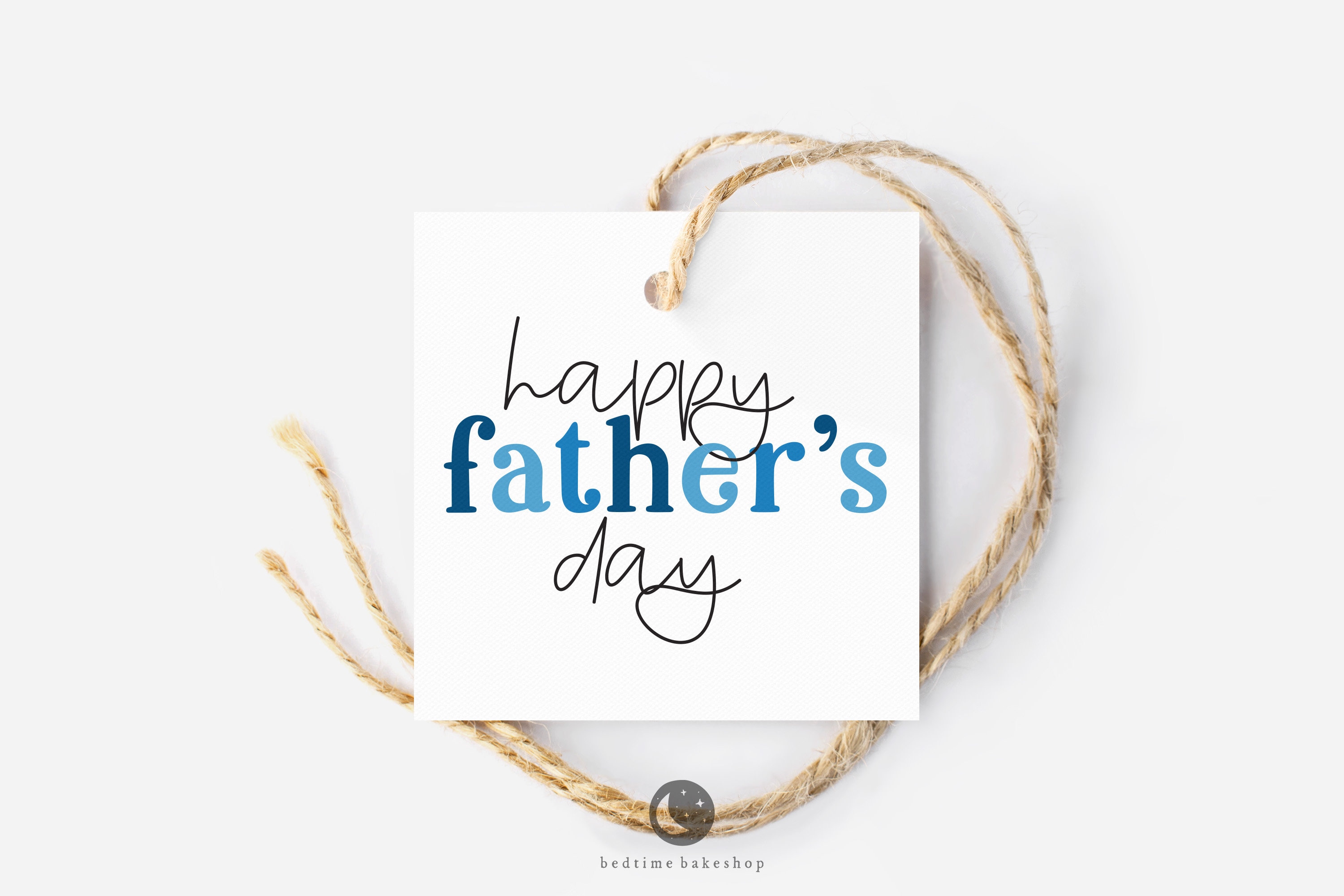 Printable 2" Square Cookie Tag - Happy Father's Day Minimalist Blues Square  Tag Goodie tag -2"