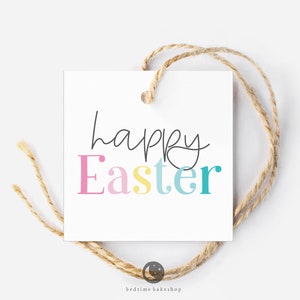 Printable Easter Cookie Tag Happy Easter Minimalist Square 2 Easter Spring Gift Tag image 1